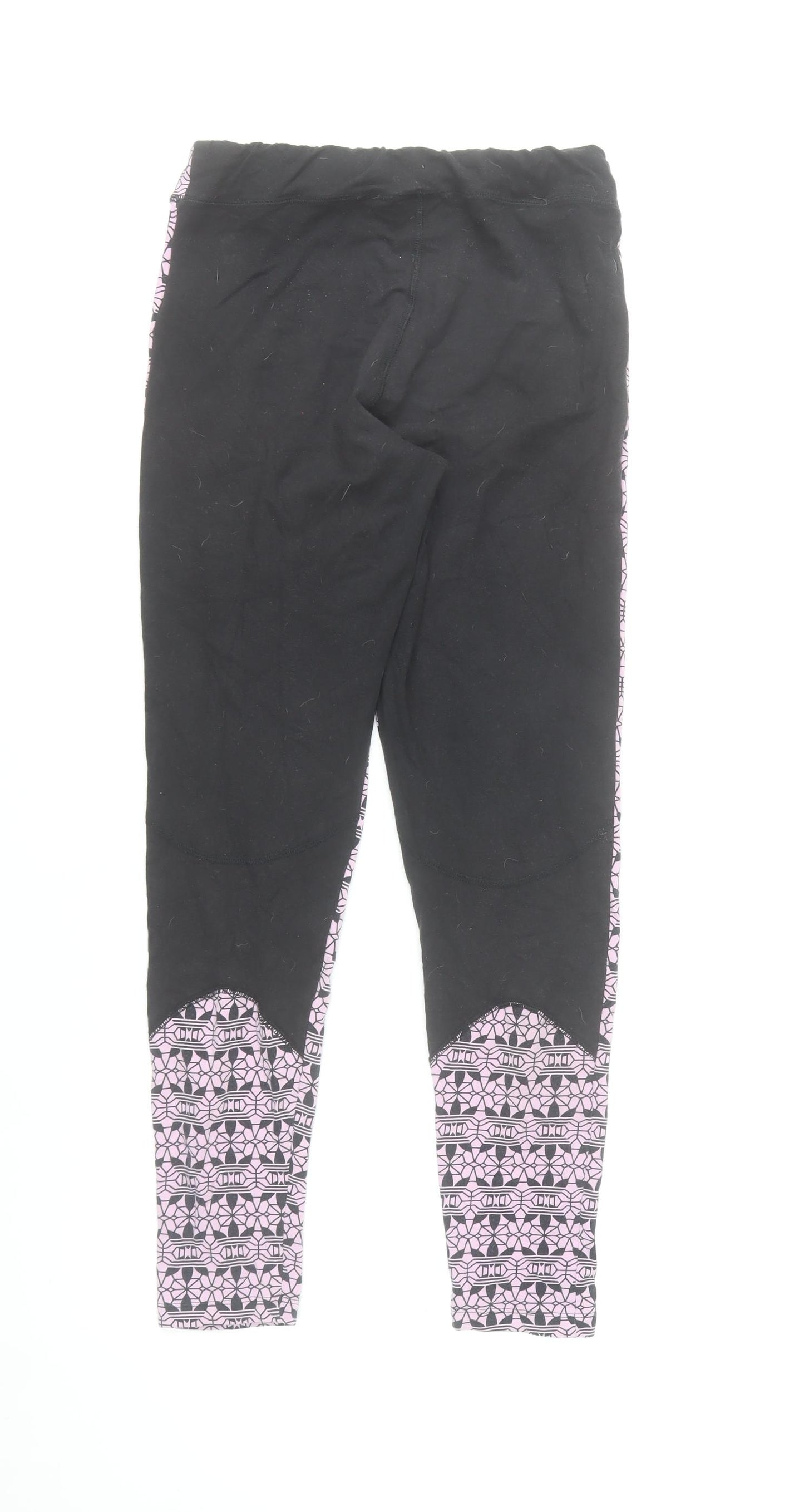 Adidas Women Pink Geometric Print Ankle Leggings Size 12 Cotton Stretch