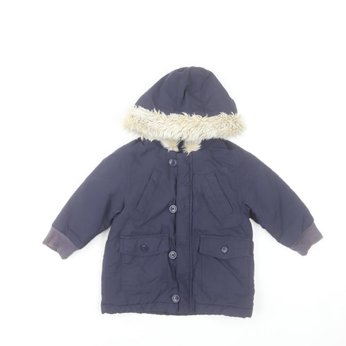 Marks and Spencer Unisex Baby Blue Hooded Faux Fur Parka Coat 18-24 Months