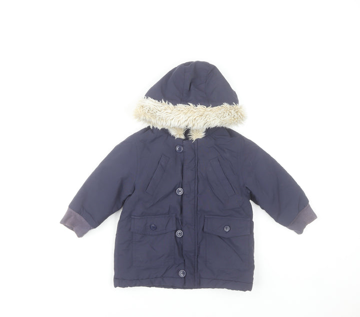 Marks and Spencer Unisex Baby Blue Hooded Faux Fur Parka Coat 18-24 Months