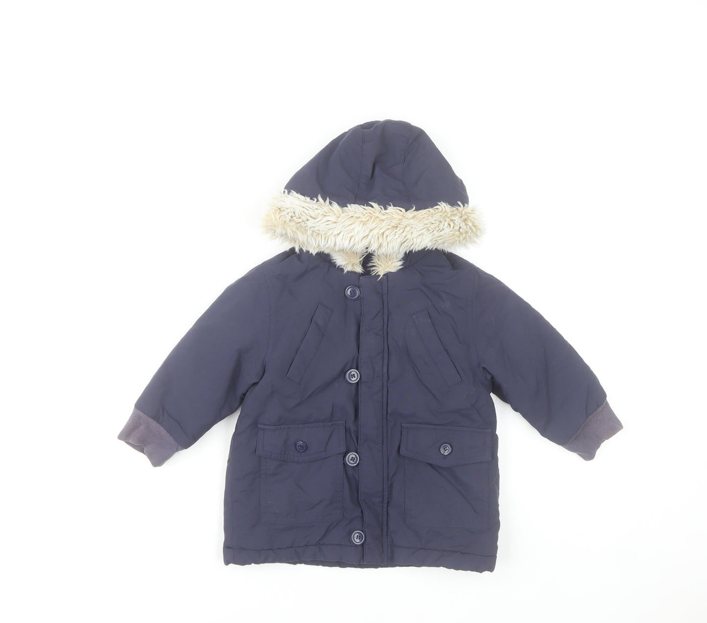 Marks and Spencer Unisex Baby Blue Hooded Faux Fur Parka Coat 18-24 Months