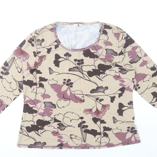Punt Roma Women Beige Floral 3/4 Sleeve Viscose Stretch Top XL