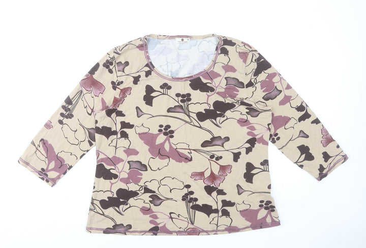 Punt Roma Women Beige Floral 3/4 Sleeve Viscose Stretch Top XL
