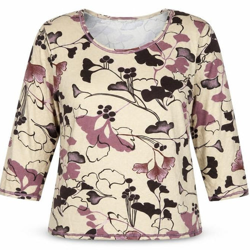 Punt Roma Women Beige Floral 3/4 Sleeve Viscose Stretch Top XL