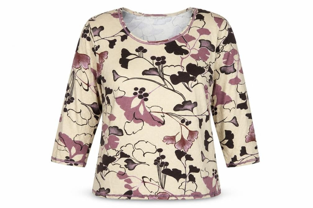 Punt Roma Women Beige Floral 3/4 Sleeve Viscose Stretch Top XL