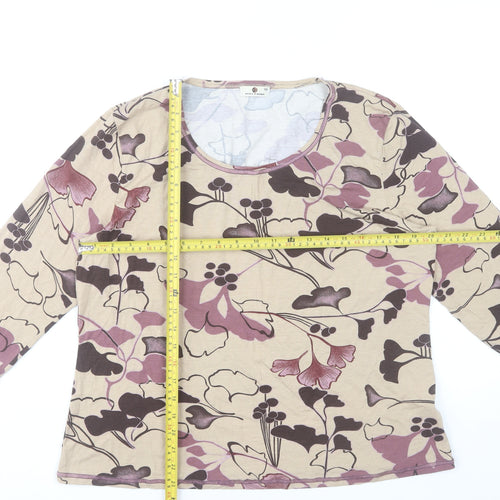 Punt Roma Women Beige Floral 3/4 Sleeve Viscose Stretch Top XL