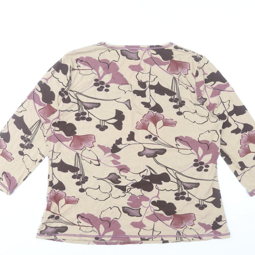 Punt Roma Women Beige Floral 3/4 Sleeve Viscose Stretch Top XL