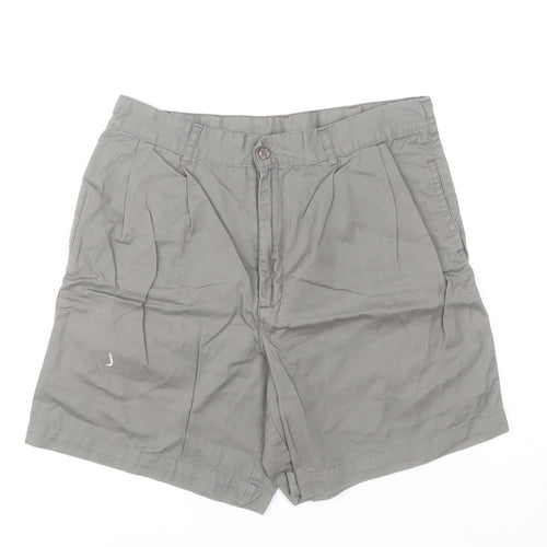 St Bernard Men's Grey Chino Shorts Size L 34in Cotton Pleated