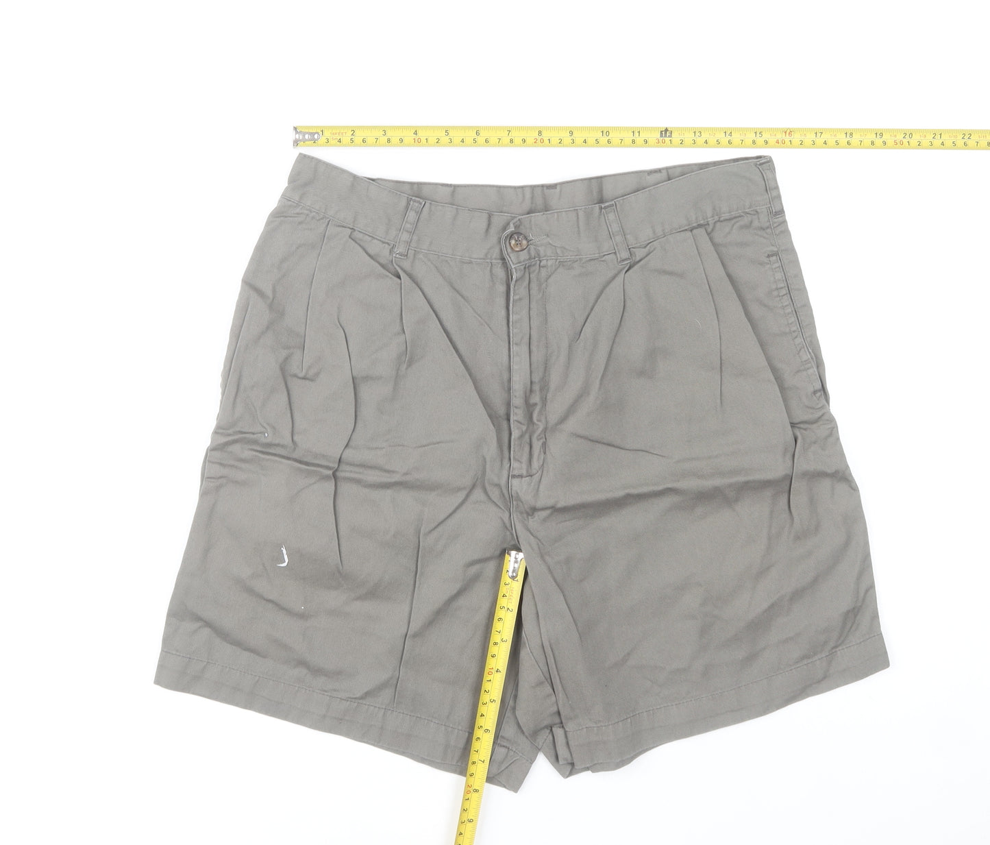 St Bernard Men's Grey Chino Shorts Size L 34in Cotton Pleated