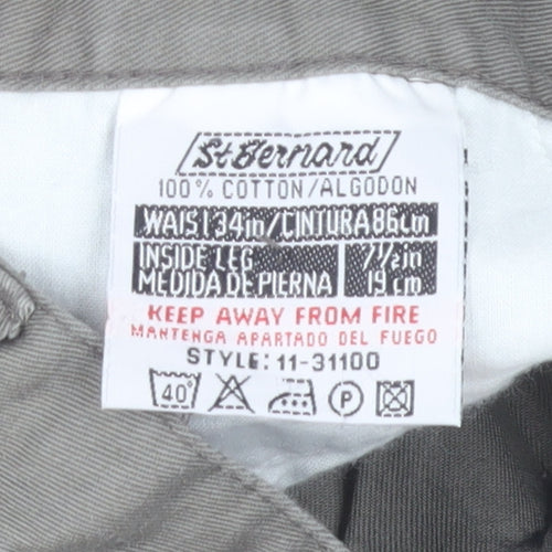 St Bernard Men's Grey Chino Shorts Size L 34in Cotton Pleated