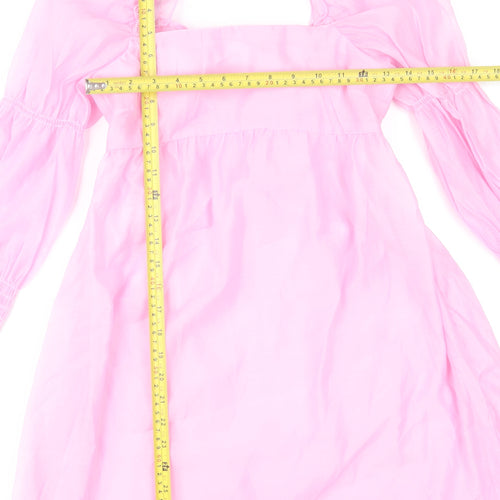 H&M Divided Women’s Pink A-Line Puff Sleeve Bow Back Dress Size 10
