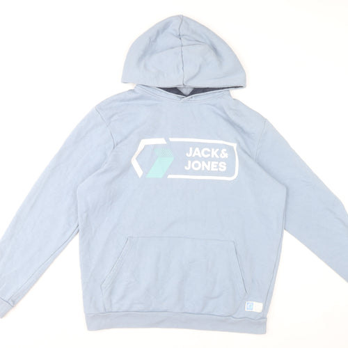 Jack & Jones Men's Blue Logo Pullover Hoodie Size L
