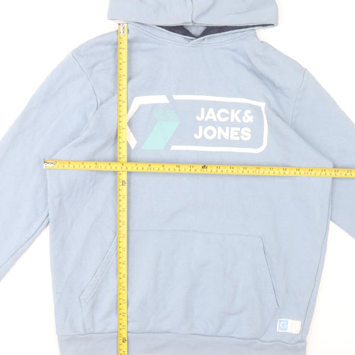 Jack & Jones Men's Blue Logo Pullover Hoodie Size L