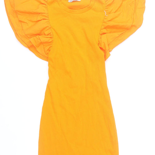 Zara Women’s Orange Short Sleeve Ruffle Bodycon Dress Size S