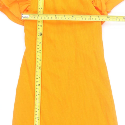 Zara Women’s Orange Short Sleeve Ruffle Bodycon Dress Size S