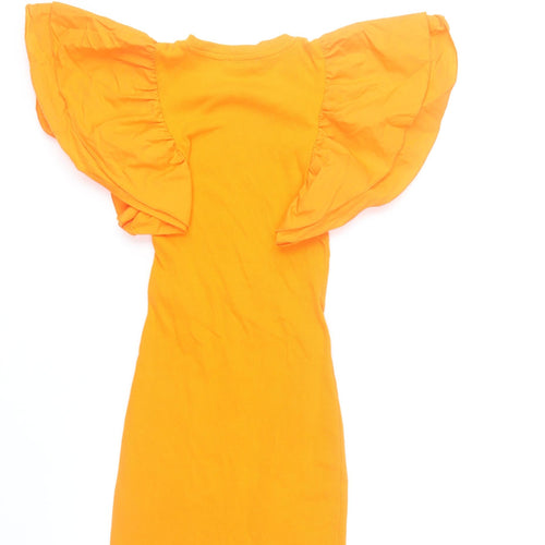 Zara Women’s Orange Short Sleeve Ruffle Bodycon Dress Size S