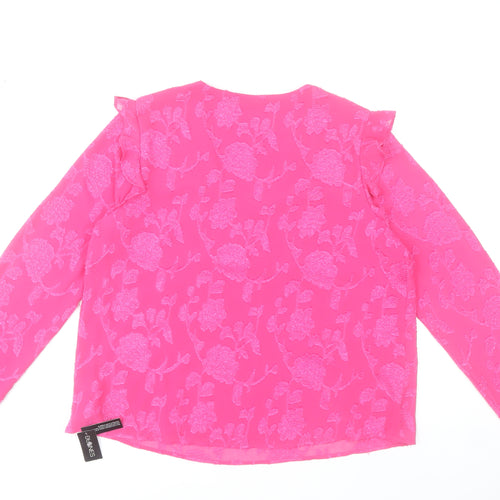Dunnes Stores Women’s Pink Floral Ruffle V-Neck Long Sleeve Blouse M