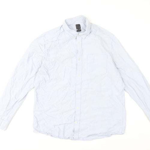 H&M Men’s Blue Cotton Regular Fit Long Sleeve Button-Up Shirt Size L