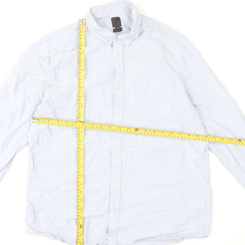H&M Men’s Blue Cotton Regular Fit Long Sleeve Button-Up Shirt Size L