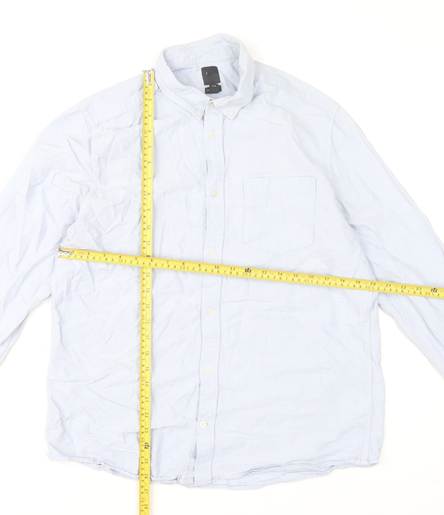 H&M Men’s Blue Cotton Regular Fit Long Sleeve Button-Up Shirt Size L