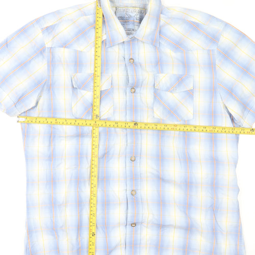 River Island Men's Blue Check Cotton Short Sleeve Button-Up Shirt XL