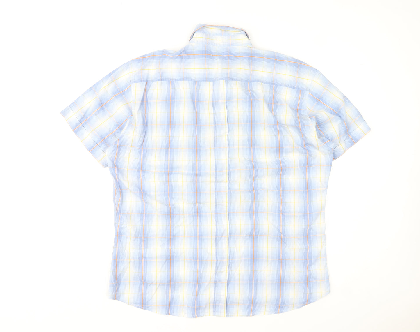 River Island Men's Blue Check Cotton Short Sleeve Button-Up Shirt XL