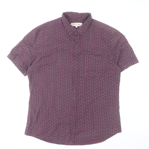 River Island Men's Purple Paisley Short Sleeve Button-Up Shirt Size L