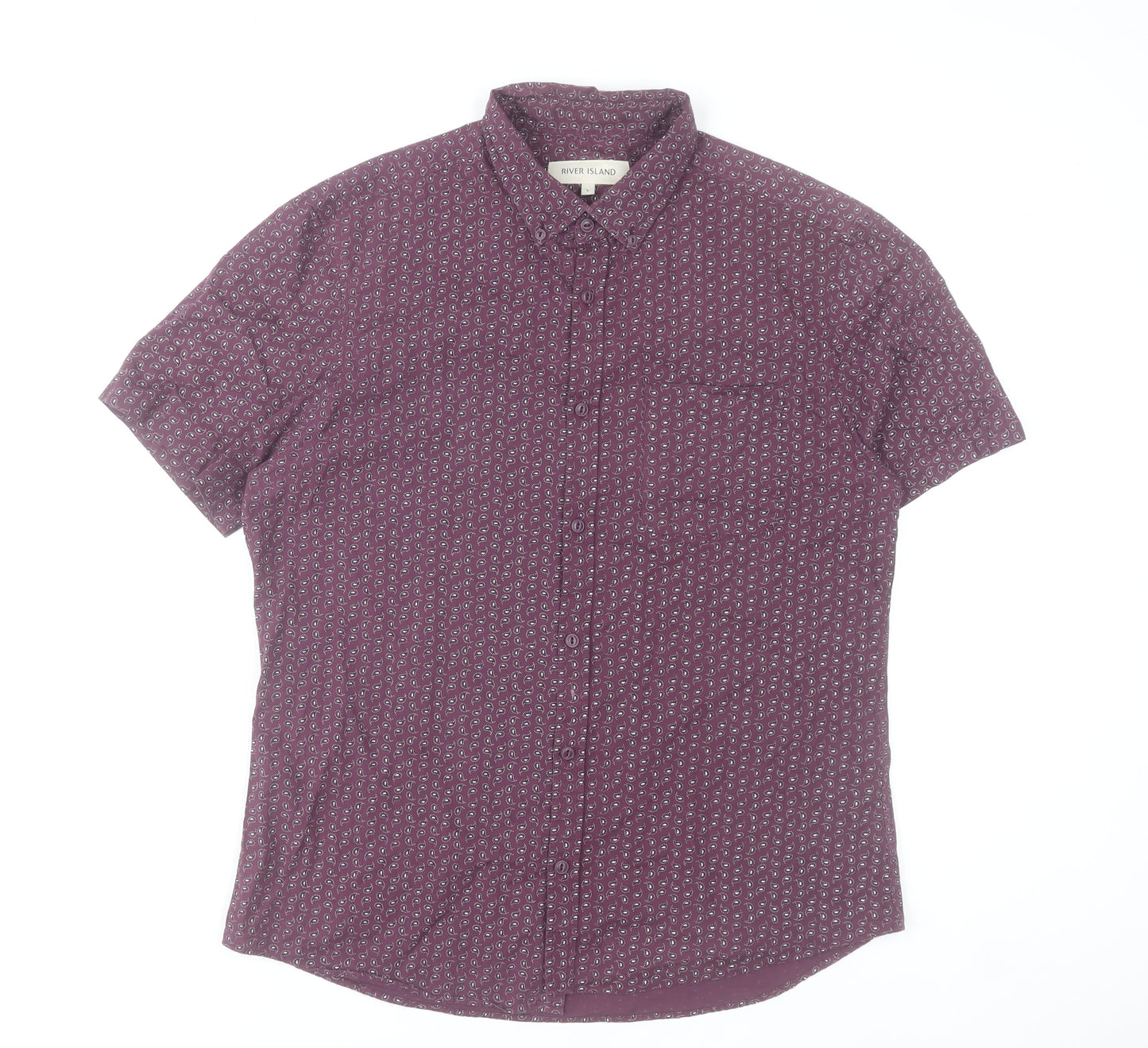 River Island Men's Purple Paisley Short Sleeve Button-Up Shirt Size L