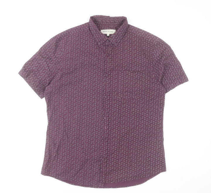 River Island Men's Purple Paisley Short Sleeve Button-Up Shirt Size L