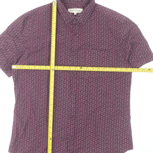 River Island Men's Purple Paisley Short Sleeve Button-Up Shirt Size L