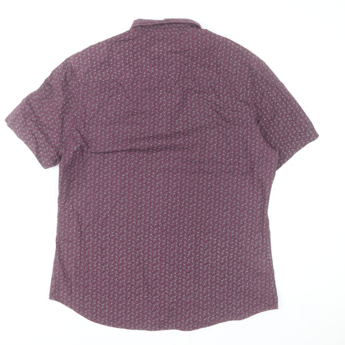 River Island Men's Purple Paisley Short Sleeve Button-Up Shirt Size L