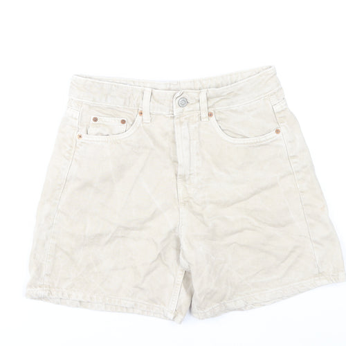 Zara Women Beige High Rise Chino Shorts Size 8 Cotton Blend