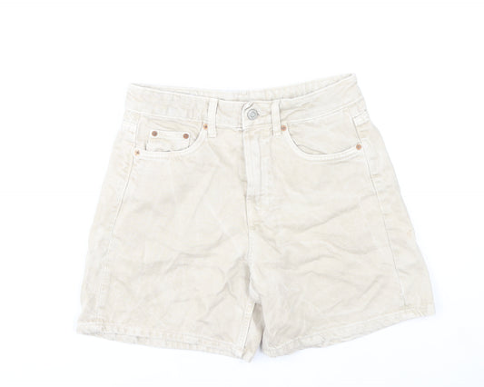 Zara Women Beige High Rise Chino Shorts Size 8 Cotton Blend