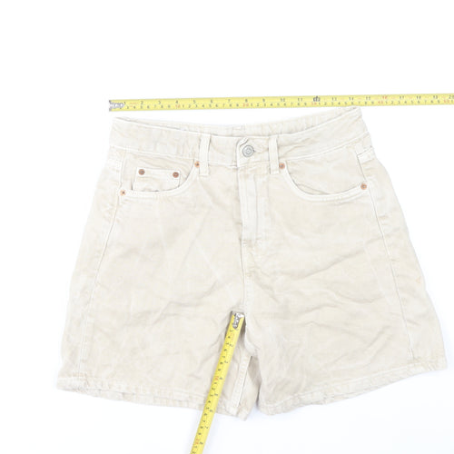Zara Women Beige High Rise Chino Shorts Size 8 Cotton Blend