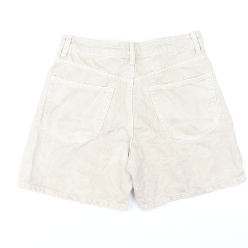 Zara Women Beige High Rise Chino Shorts Size 8 Cotton Blend