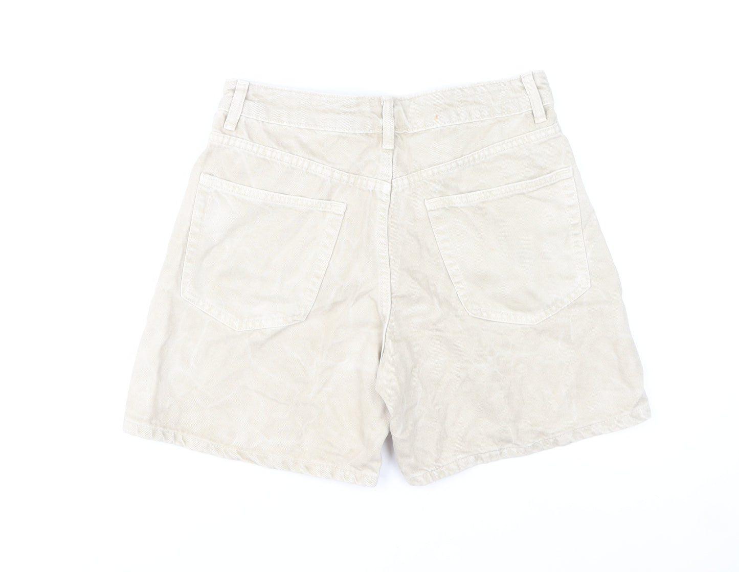 Zara Women Beige High Rise Chino Shorts Size 8 Cotton Blend