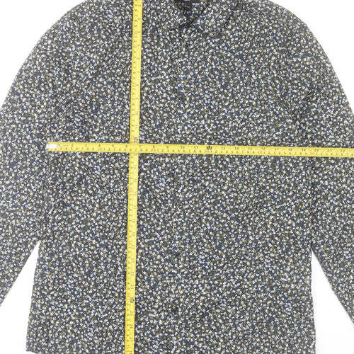 H&M Men's Blue Floral Slim Fit Long Sleeve Dress Shirt L