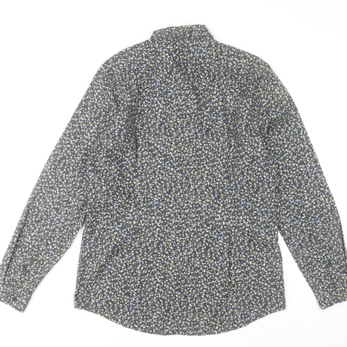 H&M Men's Blue Floral Slim Fit Long Sleeve Dress Shirt L