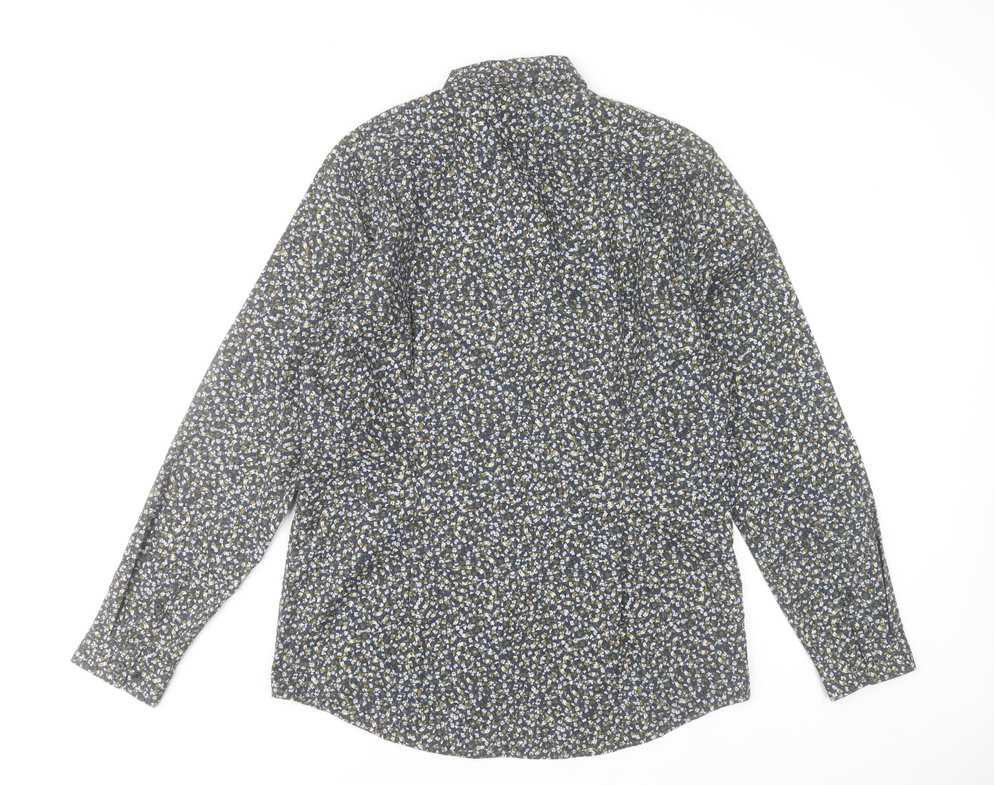 H&M Men's Blue Floral Slim Fit Long Sleeve Dress Shirt L