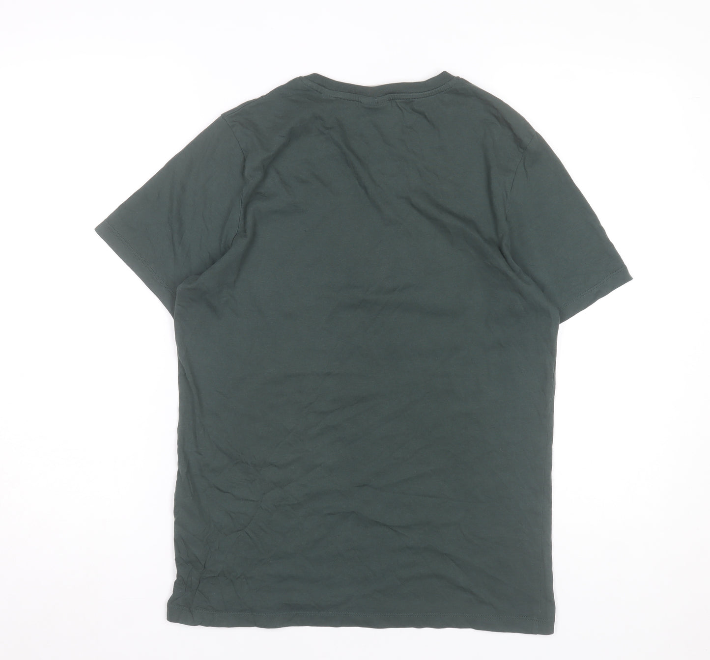 Jack & Jones Men’s Green Graphic Logo T-Shirt M Cotton Crew Neck