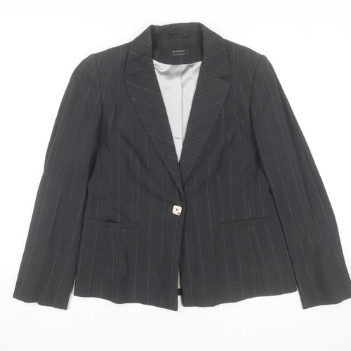 Principles Women's Black Pinstripe Wool Blend Blazer Size 14