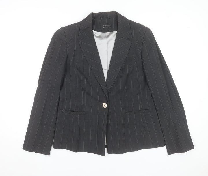Principles Women's Black Pinstripe Wool Blend Blazer Size 14