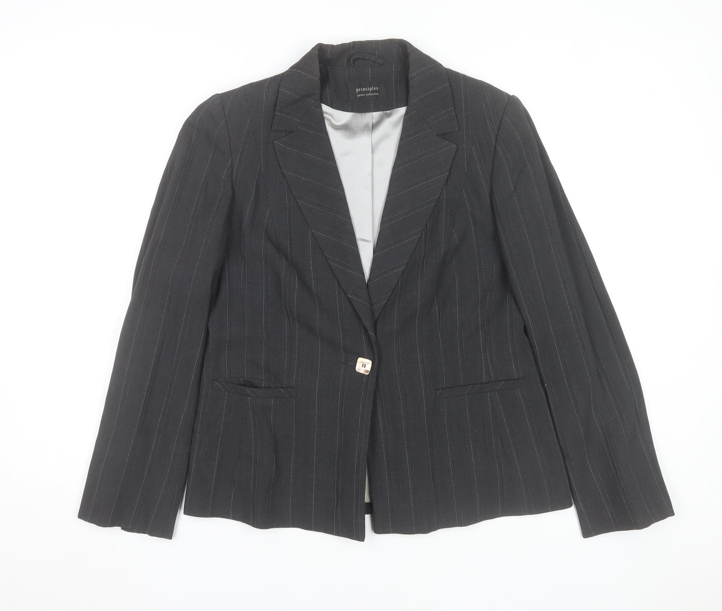 Principles Women's Black Pinstripe Wool Blend Blazer Size 14