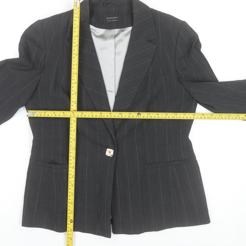 Principles Women's Black Pinstripe Wool Blend Blazer Size 14