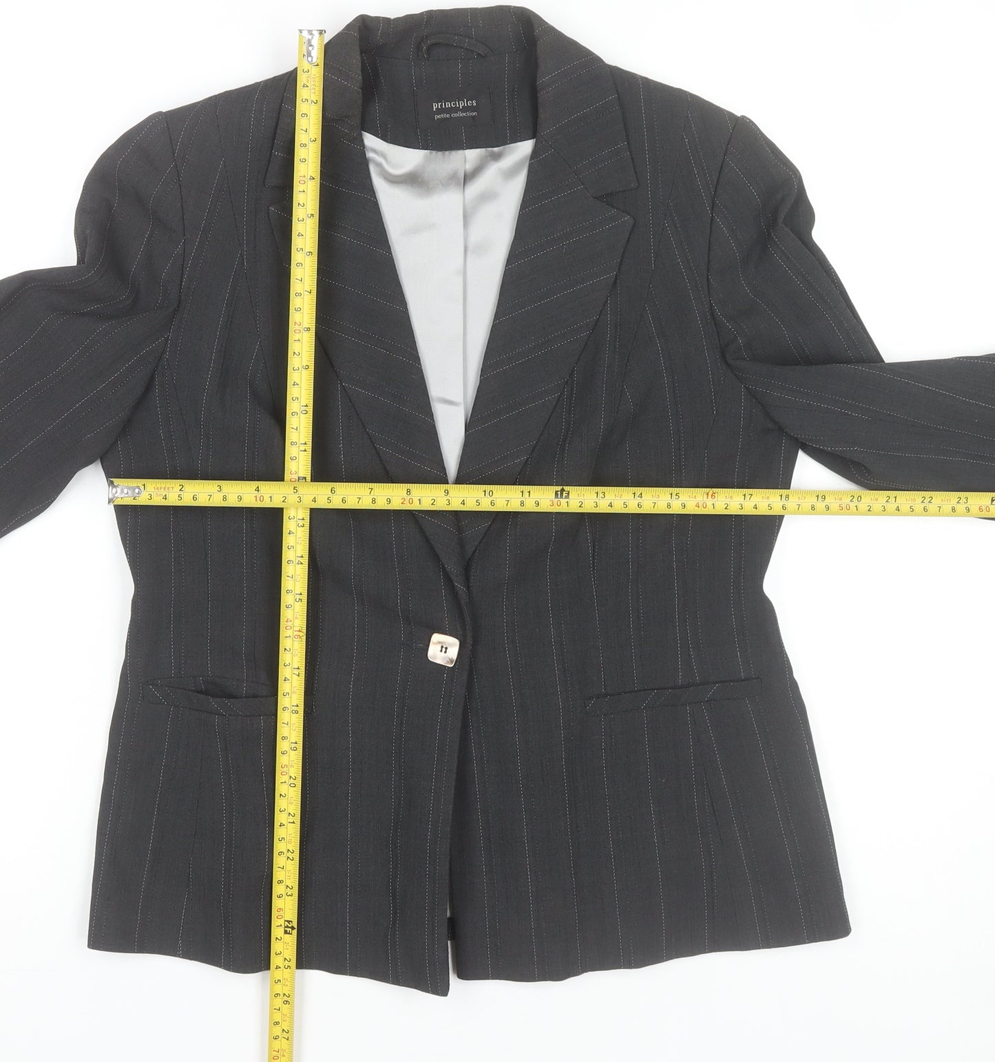 Principles Women's Black Pinstripe Wool Blend Blazer Size 14