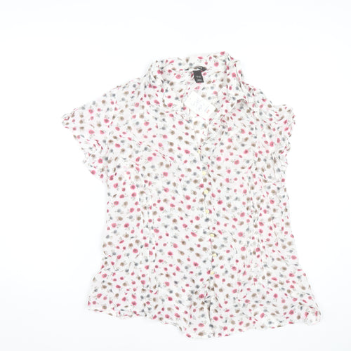 H&M Women’s White Floral Collared Short Sleeve Blouse Size 24