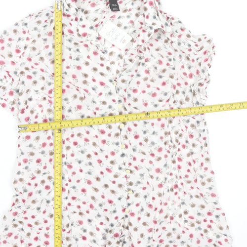 H&M Women’s White Floral Collared Short Sleeve Blouse Size 24