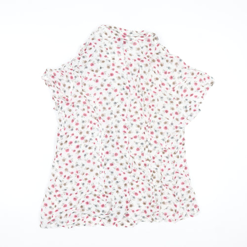 H&M Women’s White Floral Collared Short Sleeve Blouse Size 24