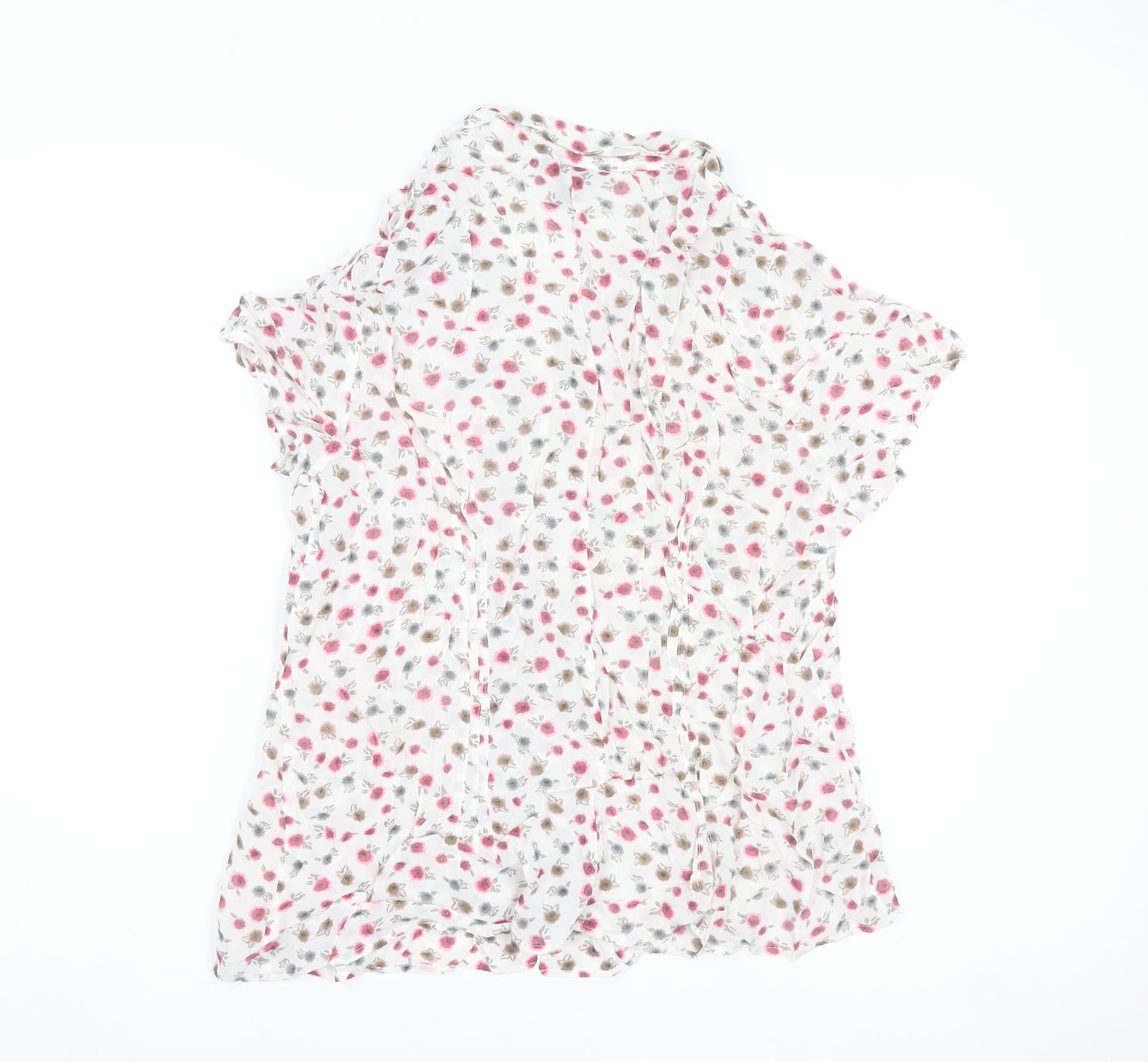 H&M Women’s White Floral Collared Short Sleeve Blouse Size 24