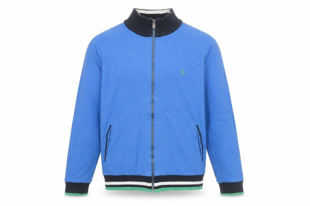 Front view of Original Penguin Men's Blue Full Zip Cotton Sweatshirt L