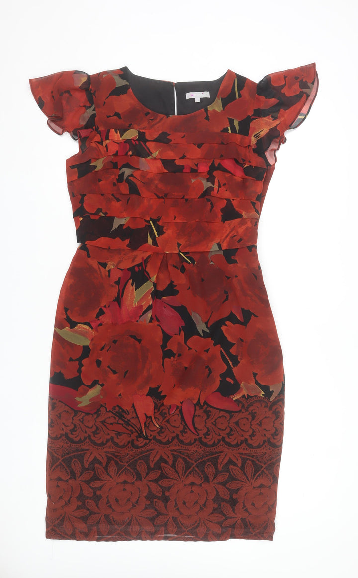 Marks and Spencer Women Red Floral Sheath Knee Length Dress Size 12